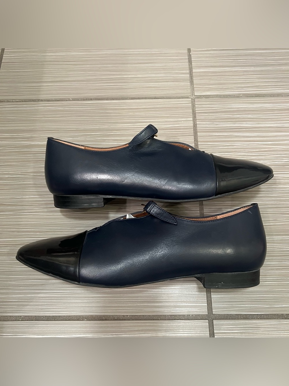 Heyraud navy black leather patent color block flats loafers - Picture 3 of 7